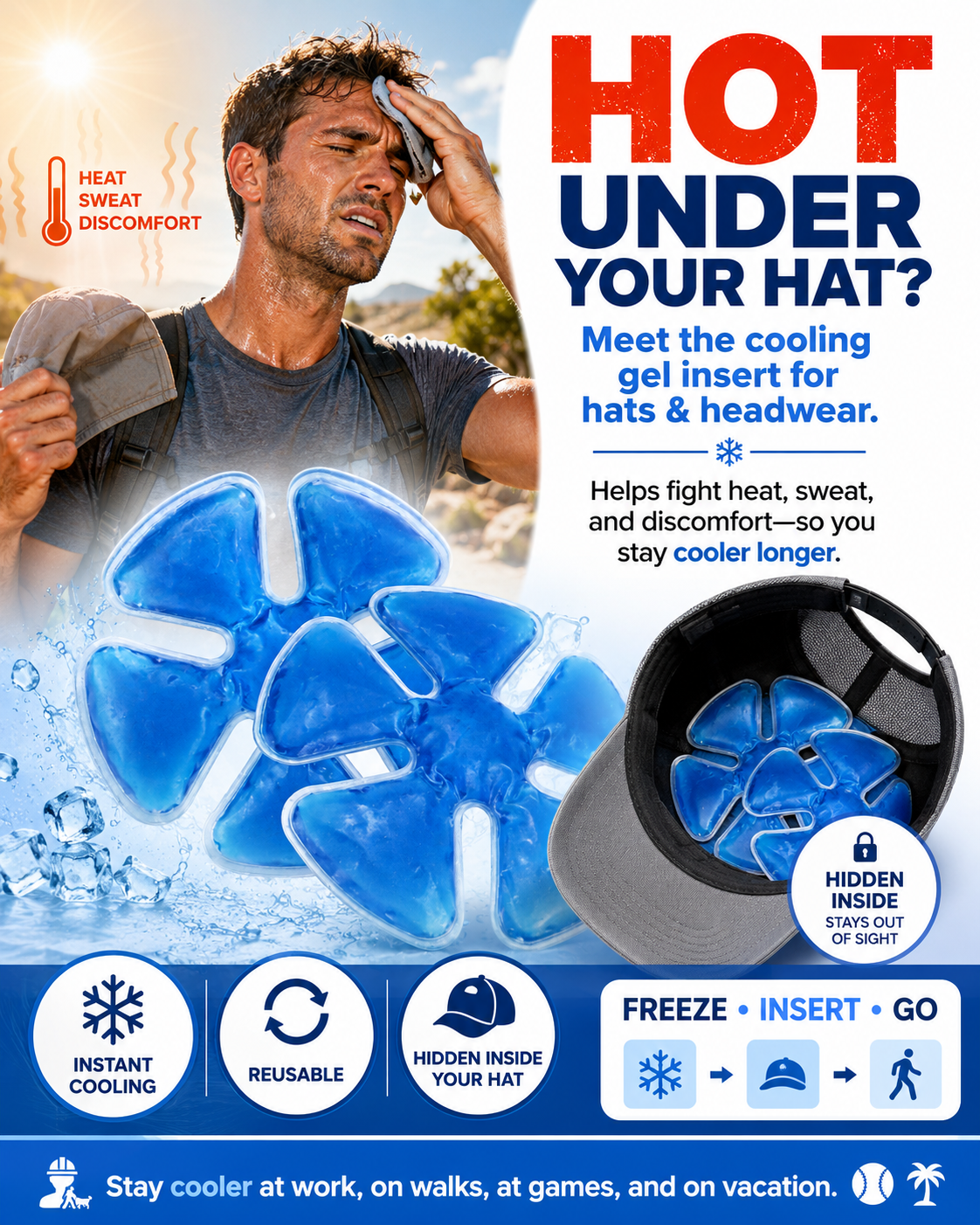  ChillCap™  Hat insert Gel Cooling Pack (Blue (2 Pack)