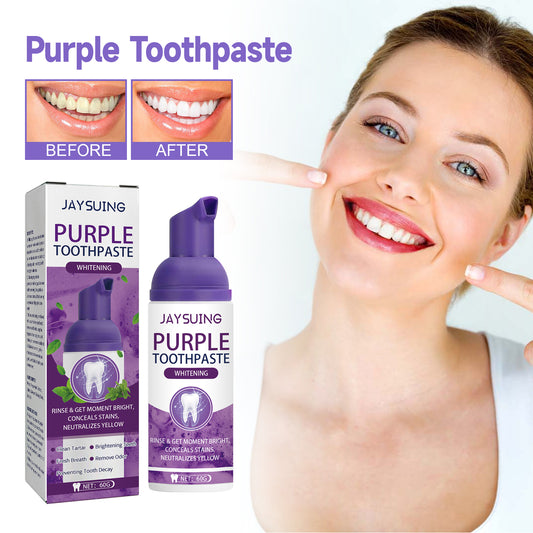 Revitalize Your Smile with Jaysuing Purple Tooth Whitening Toothpaste - Brighten Teeth, Eliminate Stains, and Freshen Breath!