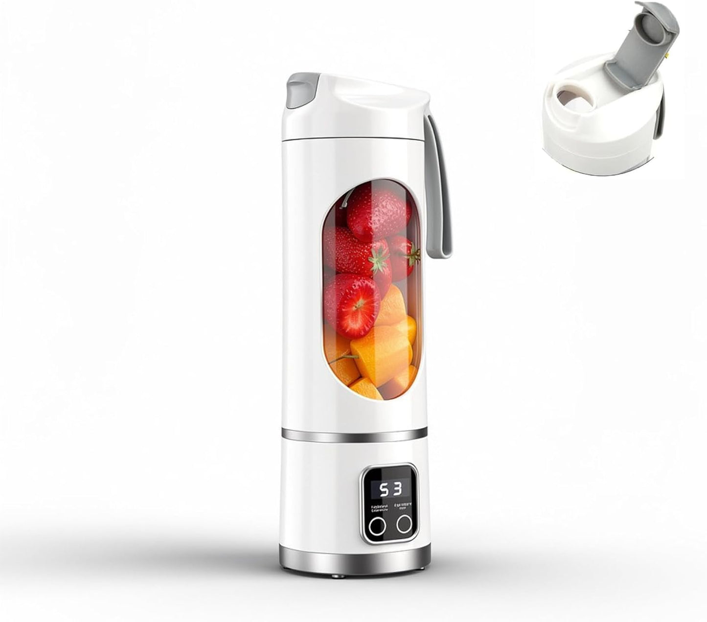 Portable Blender/Juicer, 12-Blade Cordless Smoothie Maker, 15.2Oz with Ice Crush Power, USB-C Rechargeable, Leakproof, Bpa-Free, Self-Cleaning for Shakes, Protein, Juices, Frozen Fruit (White, 3.7V)