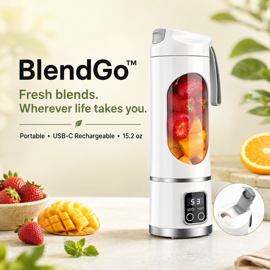Portable Blender white.  Open lid, usb-c rechargable. 