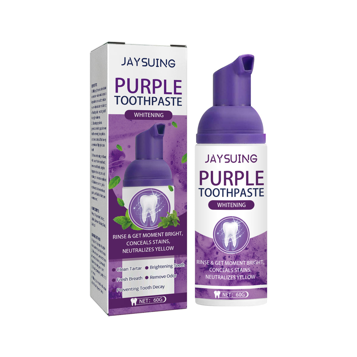Revitalize Your Smile with Jaysuing Purple Tooth Whitening Toothpaste - Brighten Teeth, Eliminate Stains, and Freshen Breath!